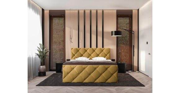 BOXBETT 200/200 cm in Senfgelb - Senfgelb/Schwarz, KONVENTIONELL, Kunststoff/Textil (200/200cm) - Carryhome
