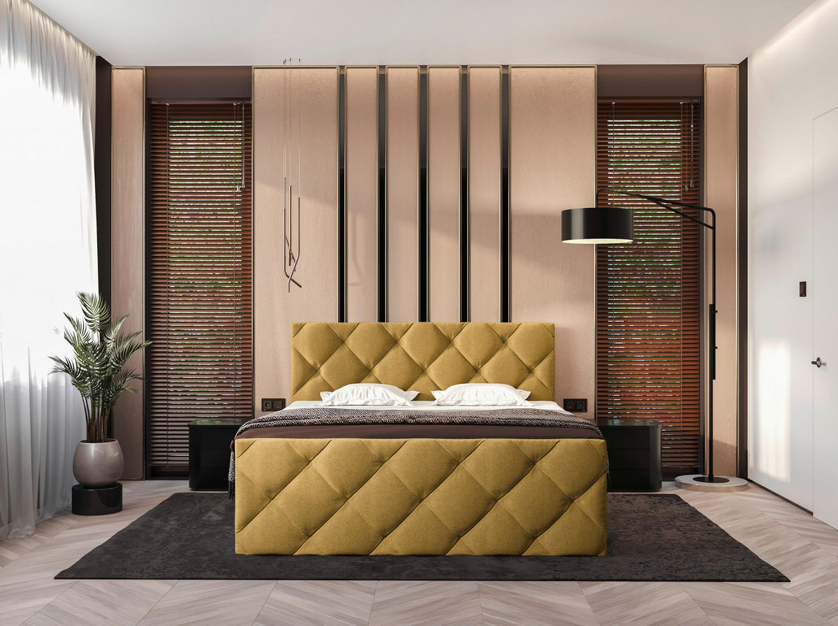 BOXBETT 200/200 cm  in Senfgelb  - Senfgelb/Schwarz, KONVENTIONELL, Kunststoff/Textil (200/200cm) - Carryhome