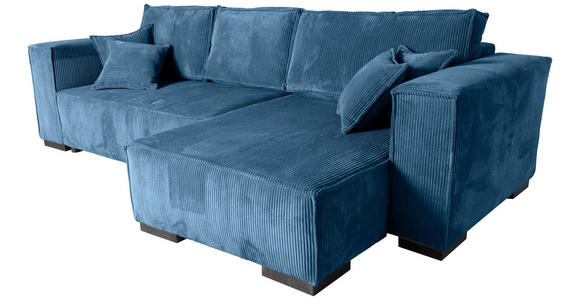 ECKSOFA Blau Cord - Blau/Braun, KONVENTIONELL, Holz/Textil (230/190cm) - Carryhome