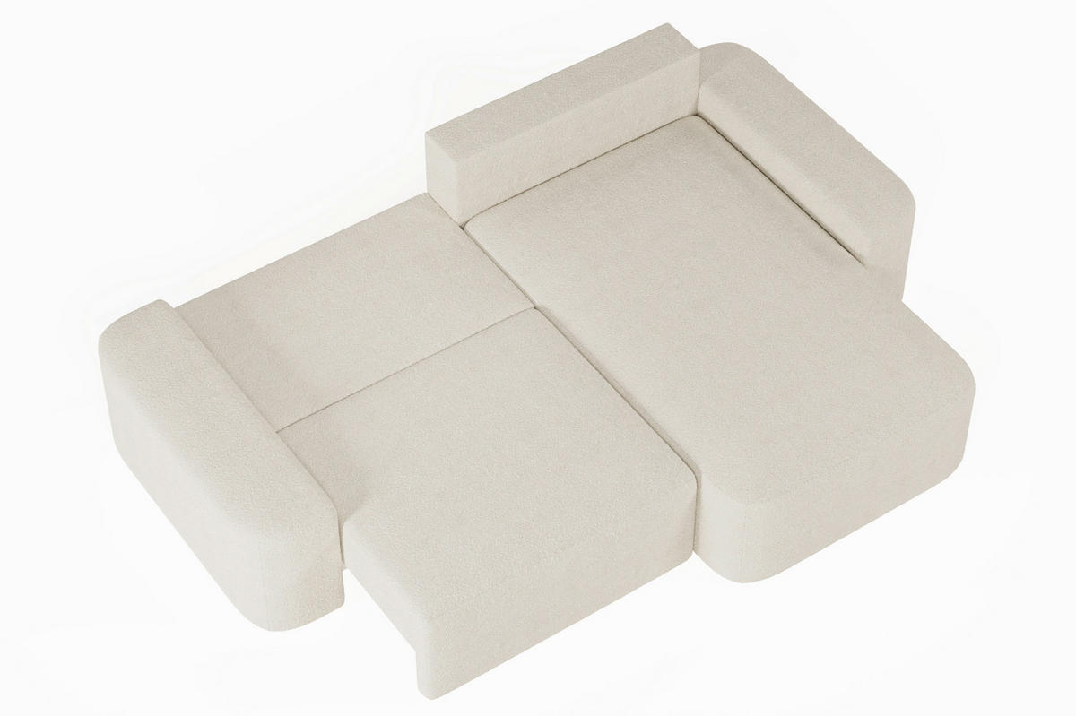 ECKSOFA OVAL Elfenbein Bouclé Rückenkissen, Schlaffunktion, Rücken echt, Stauraum  - Elfenbein/Schwarz, Design, Kunststoff/Textil (268/110cm) - MID.YOU