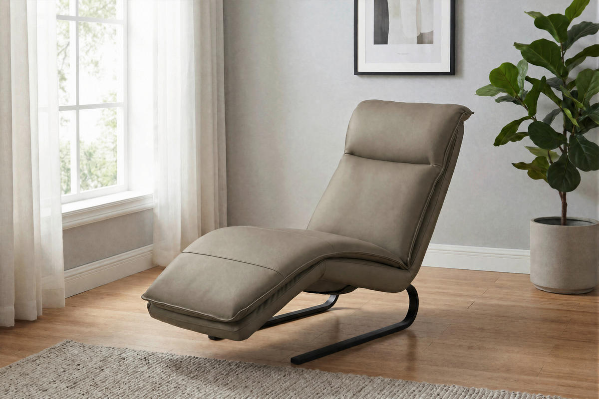 RELAXLIEGE Lederlook Kombination Echtleder/Lederlook Grau  - Schwarz/Grau, Design, Leder/Holz (69/108-86/130-174cm) - Lomoco