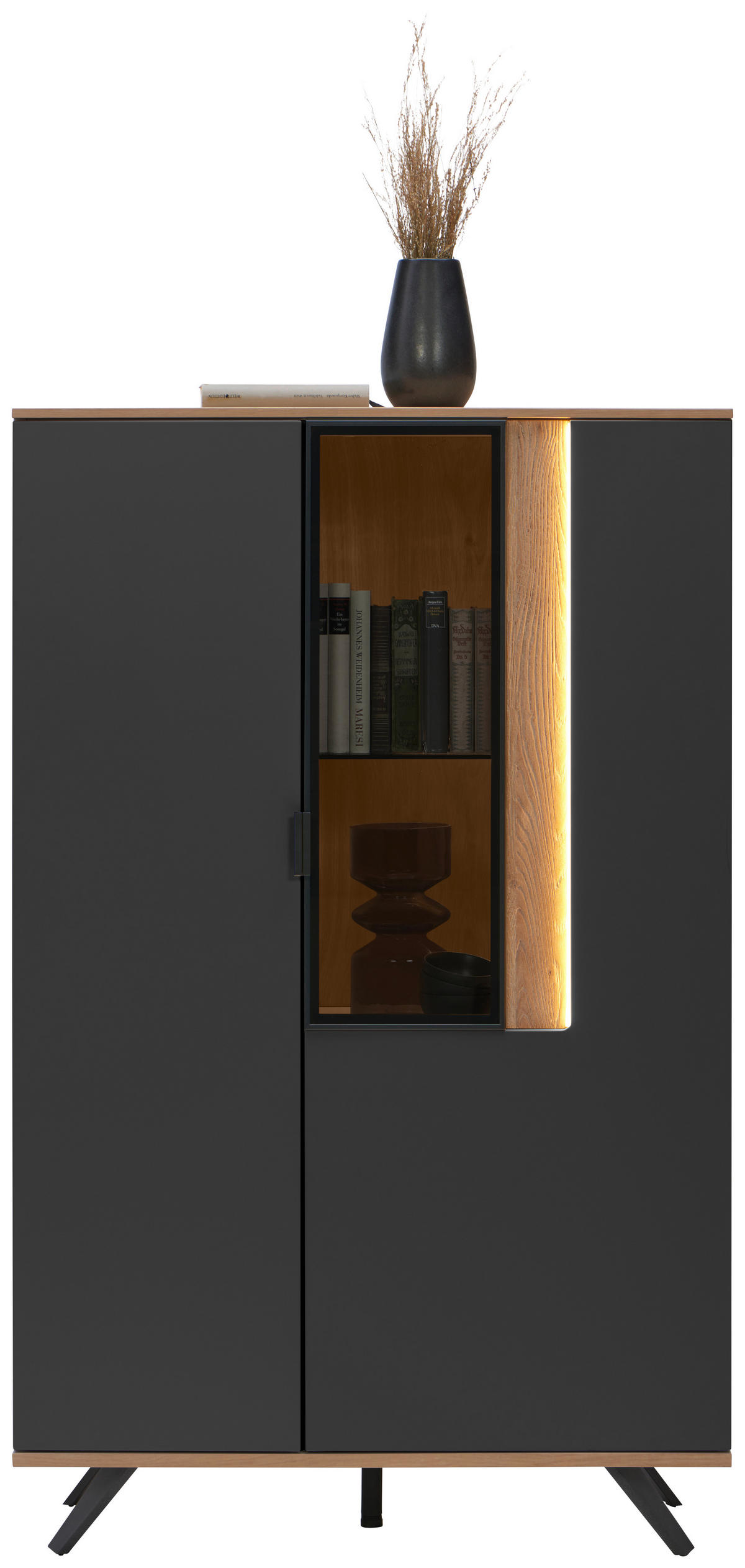 HIGHBOARD  in 92,9/136,6/42 cm  - Eichefarben/Anthrazit, MODERN, Glas/Holz (92,9/136,6/42cm) - Dieter Knoll