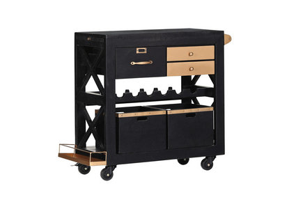 Servierwagen Holz Metall Akazie Massiv Schwarz Goldfarben Online