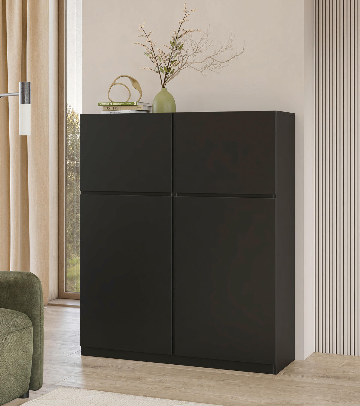 HIGHBOARD Bern 119,5/143/40 cm  - Schwarz, Design, Holzwerkstoff (119,5/143/40cm) - MID.YOU