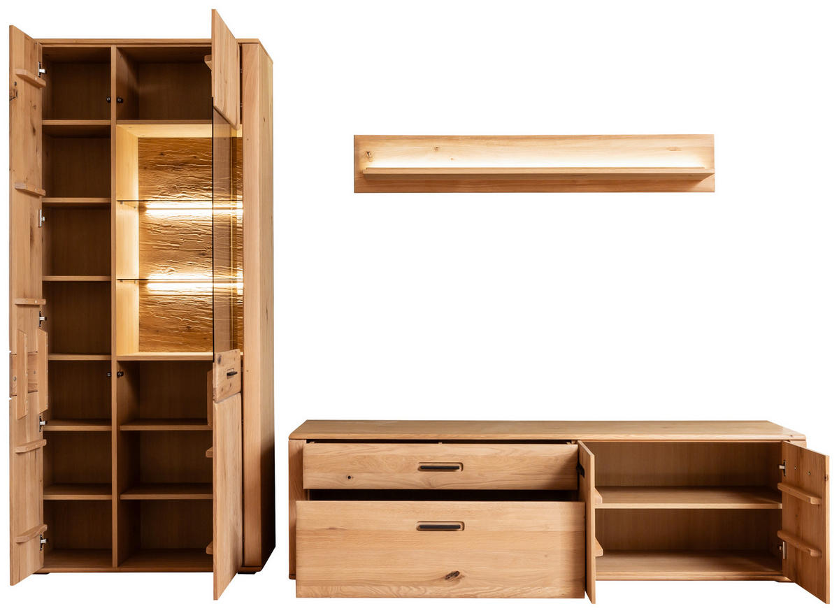 WOHNWAND  in Eichefarben 302/208/50 cm  - Eichefarben/Anthrazit, Konventionell, Glas/Holz (302/208/50cm) - Cantus