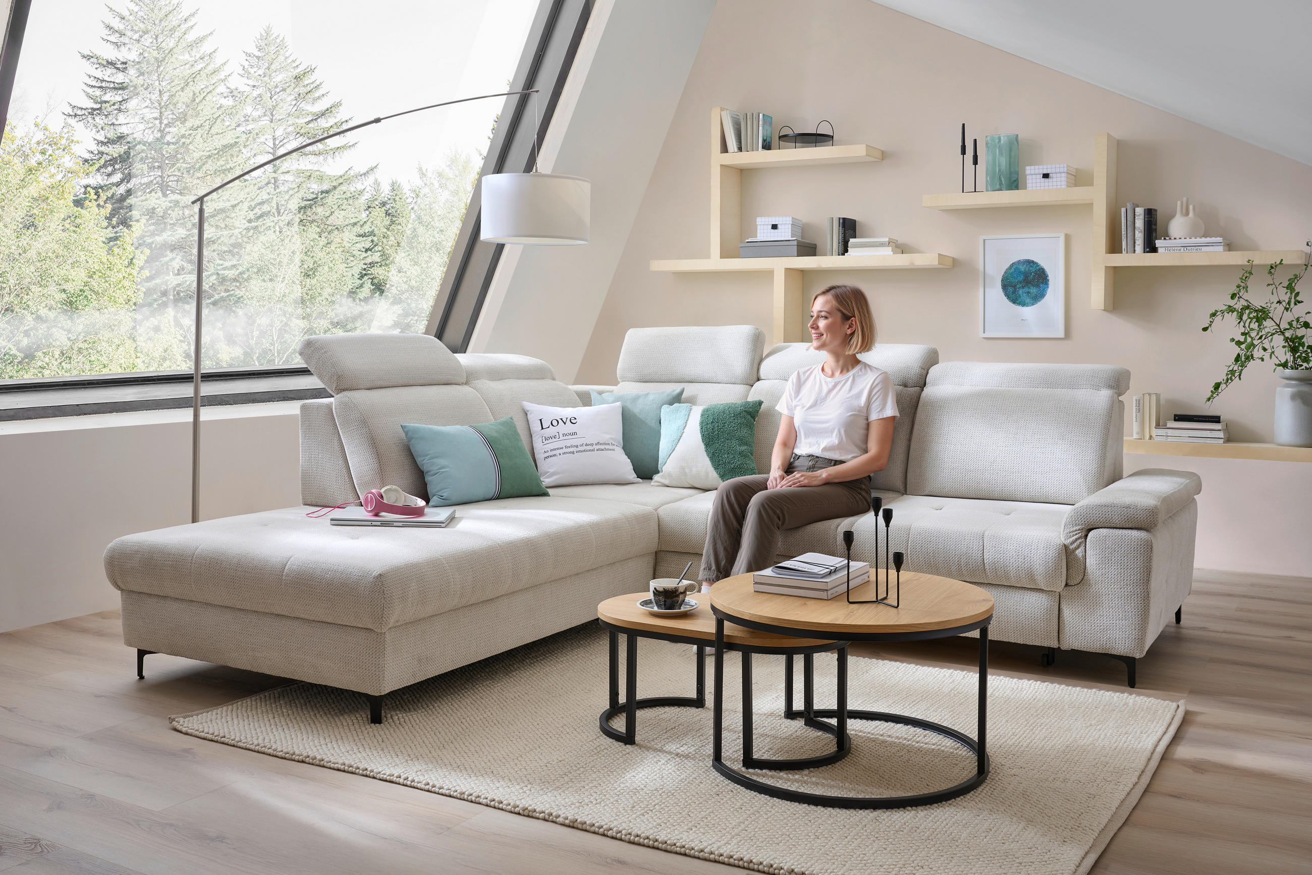ECKSOFA in Struktur Beige  - Beige/Schwarz, Design, Textil/Metall (270/292cm) - Stylife