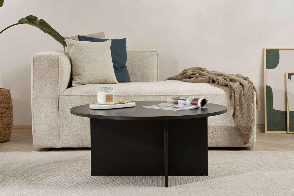 COUCHTISCH 90/90/40 cm rund Schwarz einfacher Aufbau  - Schwarz, Design, Holzwerkstoff (90/90/40cm) - MID.YOU