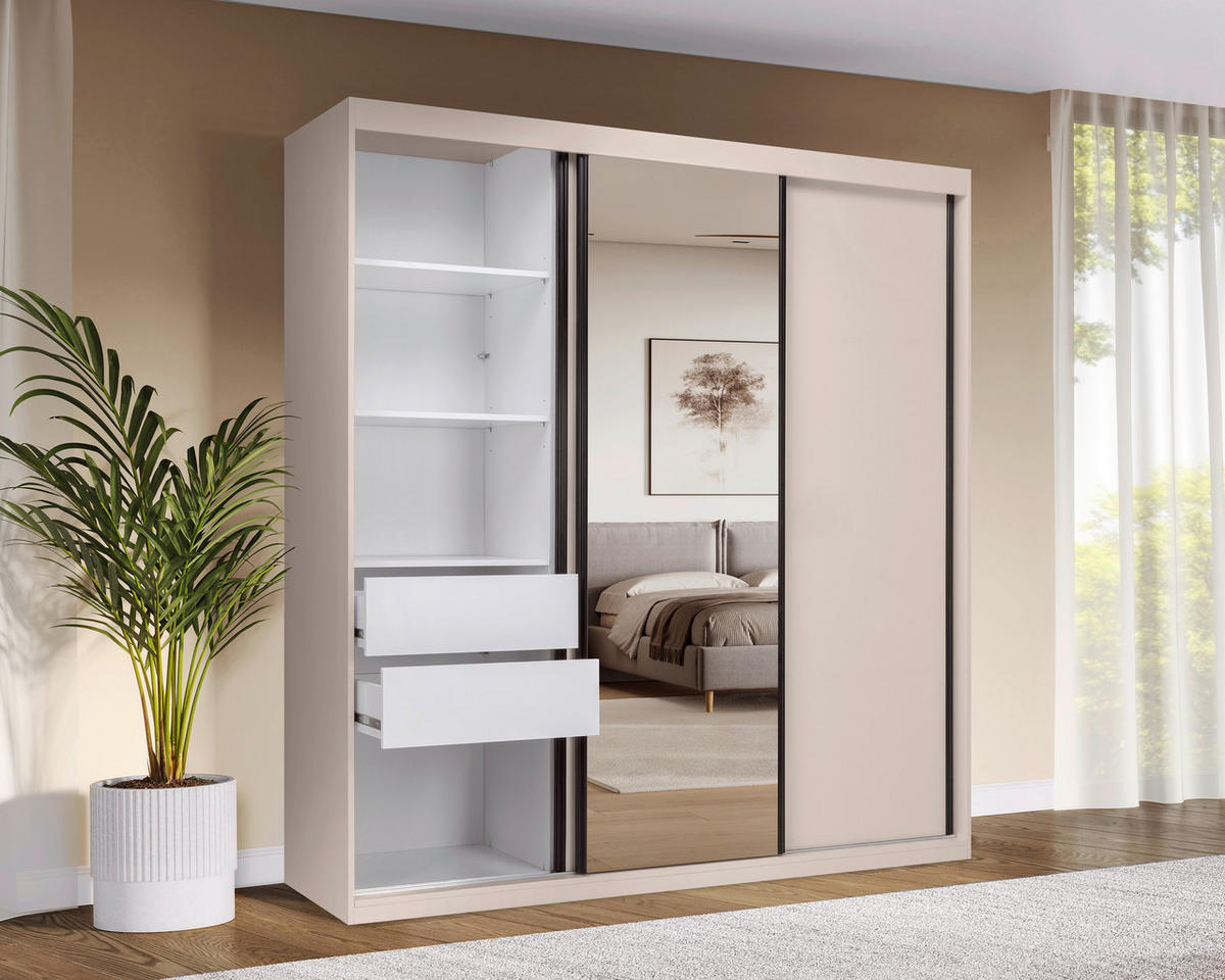 SCHIEBETÜRENSCHRANK 200/215/59,5 cm 3-türig  - Kaschmir/Schwarz, MODERN, Holzwerkstoff/Metall (200/215/59,5cm) - MID.YOU