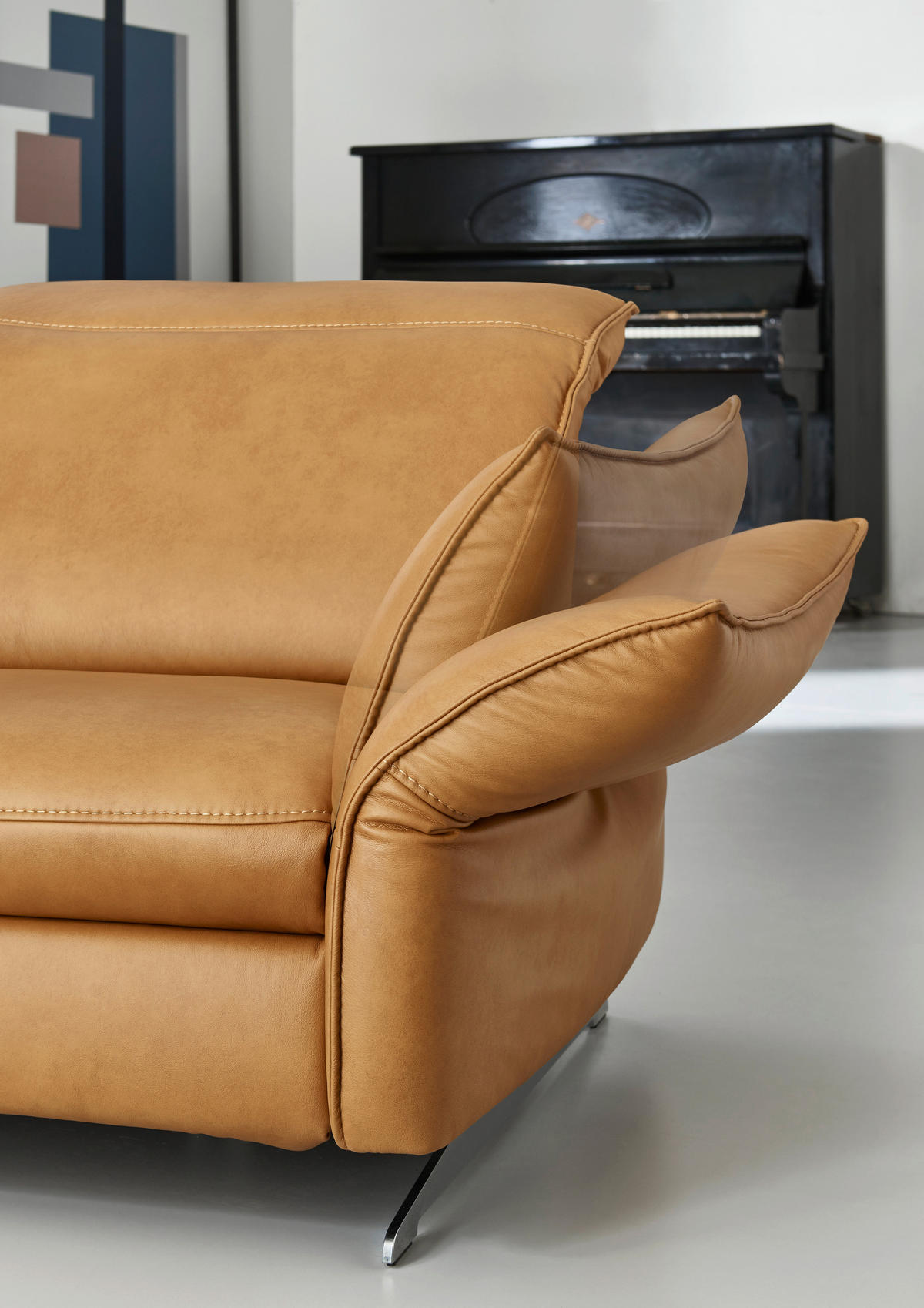 ECKSOFA in Echtleder Orange  - Edelstahlfarben/Orange, Design, Leder/Metall (258/292cm) - Hukla