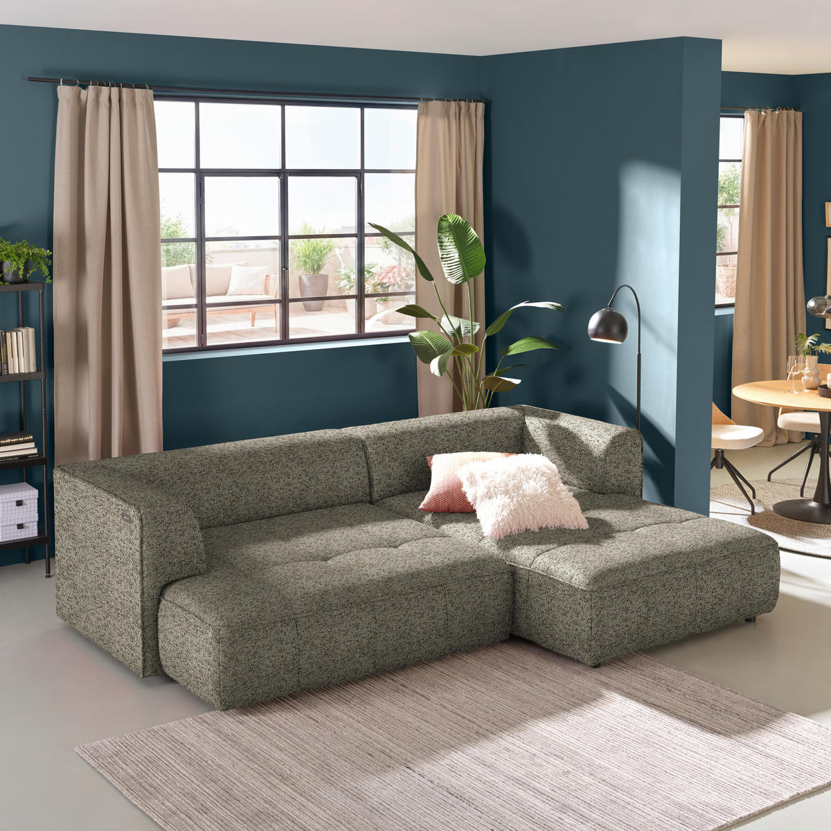 ECKSOFA Webstoff Hellbraun  - Hellbraun/Schwarz, Design, Kunststoff/Textil (288/188cm) - Welnova