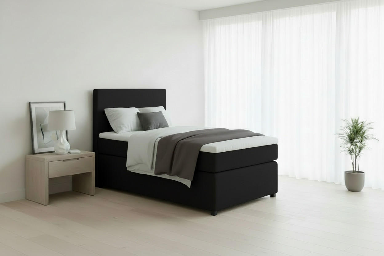 BOXSPRINGBETT 90/200 cm,  in Graphitfarben, Matratze, Topper, H3 = fest  - Schwarz/Graphitfarben, MODERN, Kunststoff/Textil (90/200cm) - MID.YOU