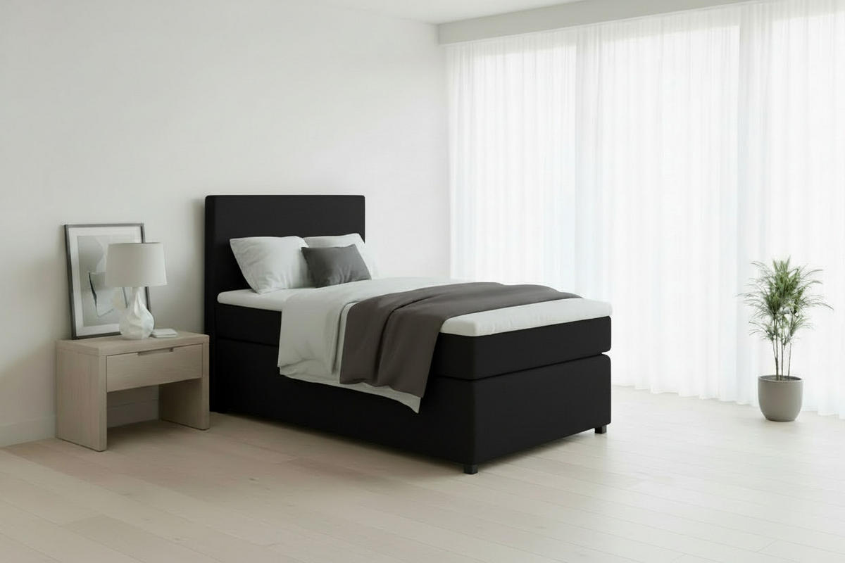BOXSPRINGBETT 90/200 cm,  in Graphitfarben, Matratze, Topper, H3 = fest  - Schwarz/Graphitfarben, MODERN, Kunststoff/Textil (90/200cm) - MID.YOU