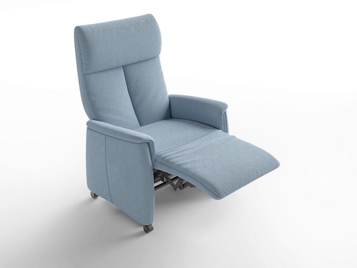 RELAXSESSEL TV CREMONA COMFORT E S1 Flachgewebe Kopfteilverstellung, Fußteilverstellung, Rücken echt    - Schwarz/Hellblau, Basics, Kunststoff/Textil (76/110/84cm) - Sit & More
