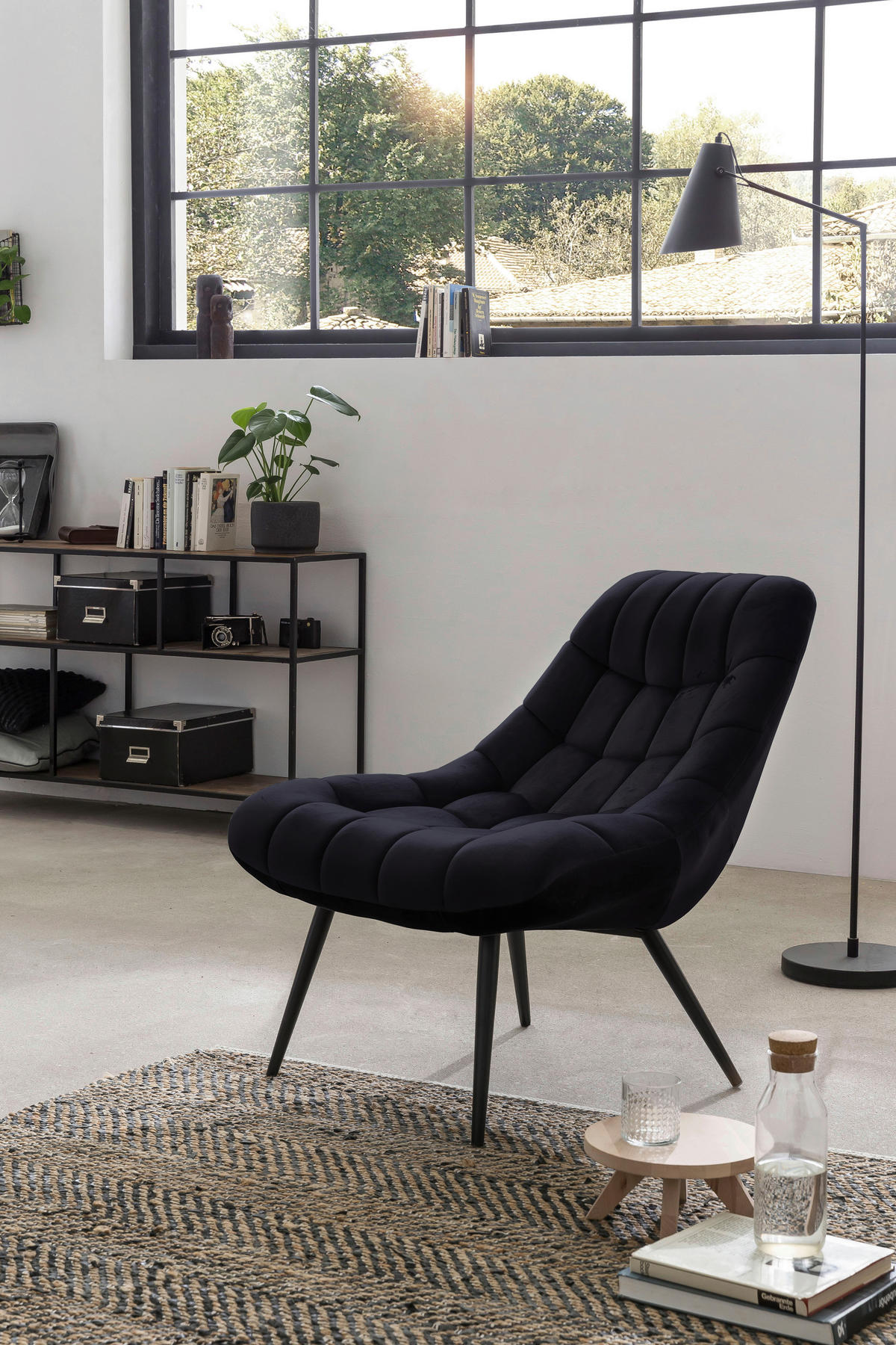 XXL-SESSEL Samt Schwarz    - Schwarz, MODERN, Textil/Metall (76/85,6/85,6cm) - Livetastic