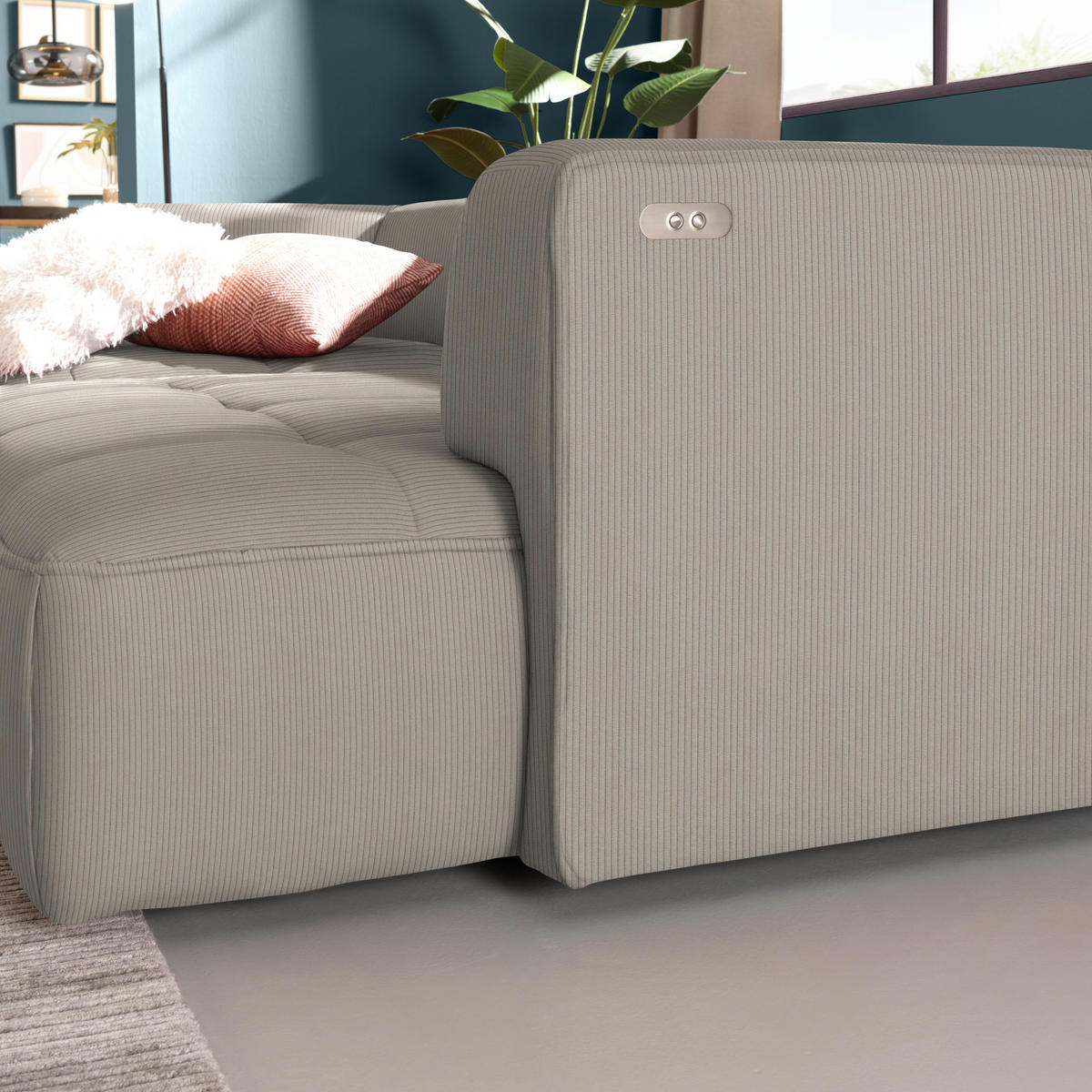 ECKSOFA Feincord Taupe  - Taupe/Schwarz, Design, Kunststoff/Textil (188/288cm) - Welnova