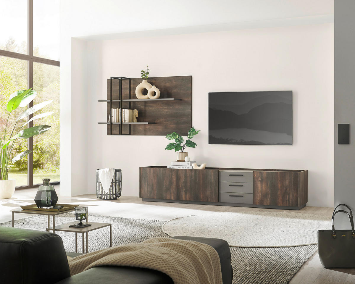 WOHNWAND 2-teilig  in Anthrazit, Eichefarben  316/180/45 cm  - Eichefarben/Anthrazit, Design, Holzwerkstoff/Metall (316/180/45cm) - MID.YOU