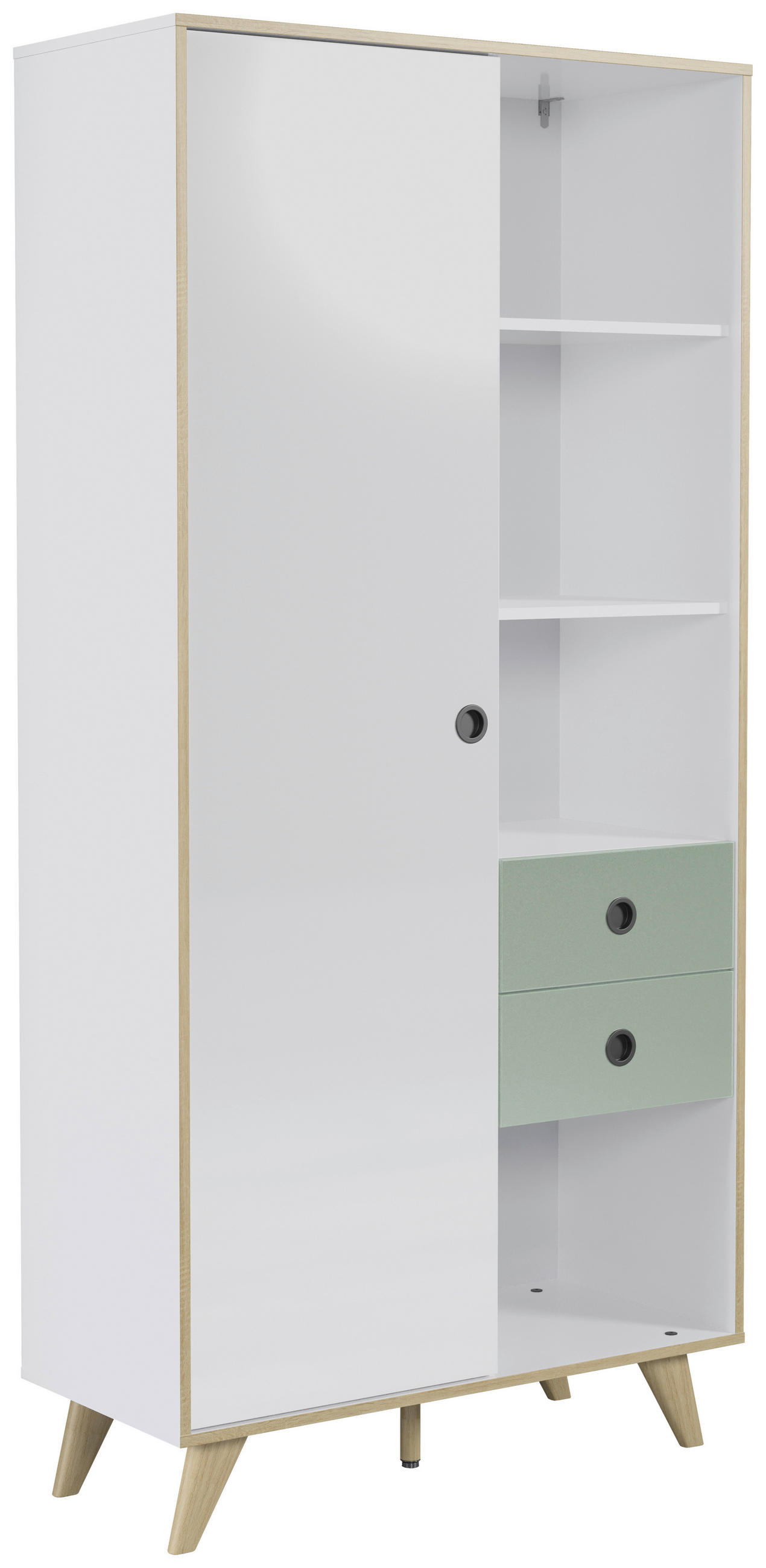 SCHRANK Grün, Eichefarben, Weiß Hochglanz  90/188/40 cm  - Eichefarben/Weiß Hochglanz, MODERN, Holzwerkstoff/Kunststoff (90/188/40cm) - Boxxx
