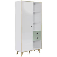 SCHRANK Grün, Eichefarben, Weiß Hochglanz  90/188/40 cm  - Eichefarben/Weiß Hochglanz, MODERN, Holzwerkstoff/Kunststoff (90/188/40cm) - Boxxx