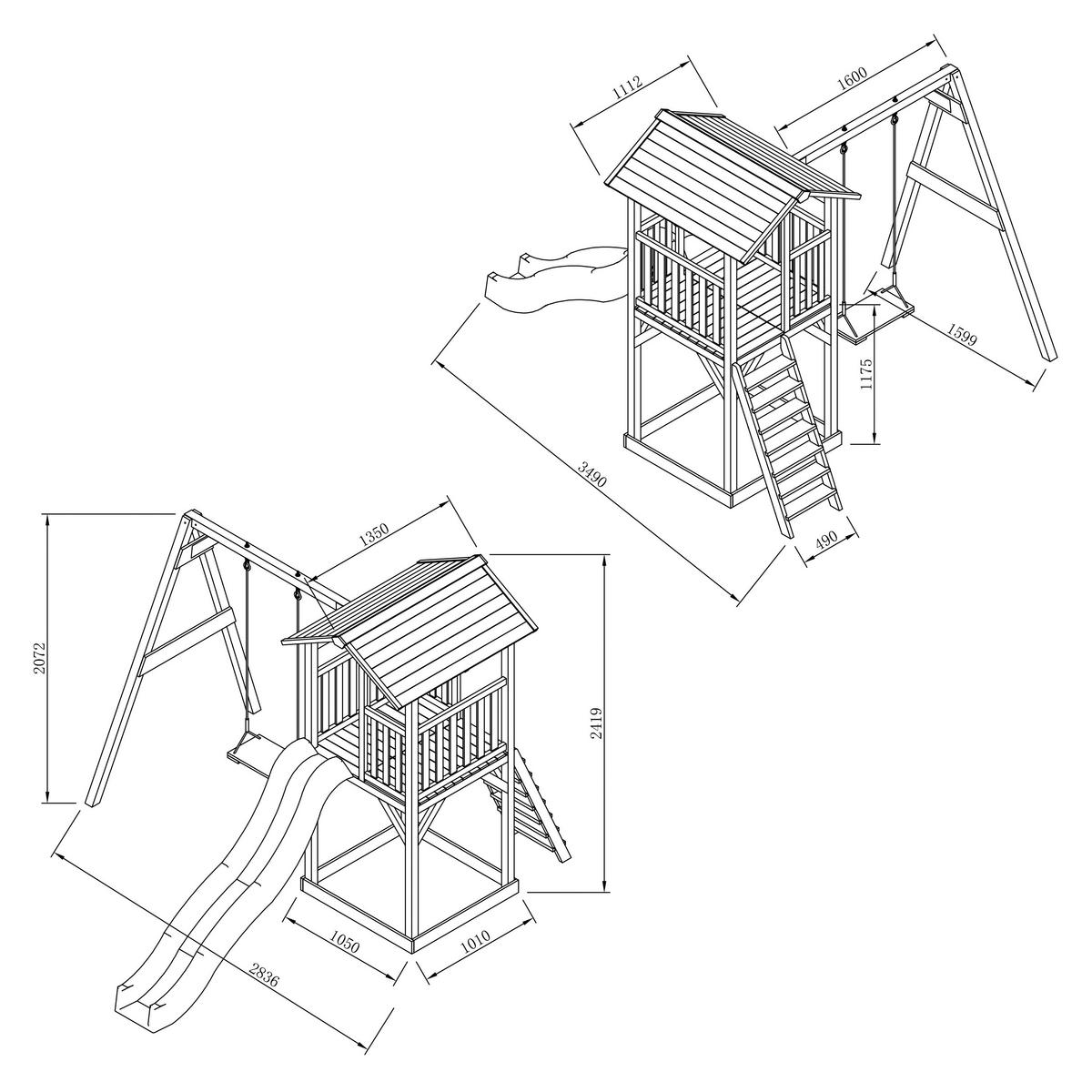 AXI BEACH TOWER SINGLE SWING 284/242/349 cm  - Blau/Braun, KONVENTIONELL, Holz (284/242/349cm) - Ambia Garden