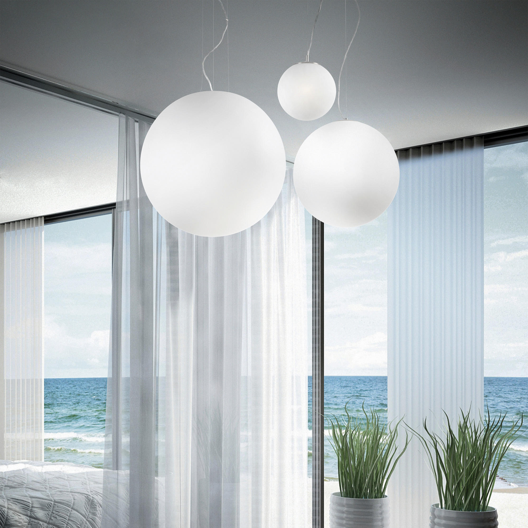 HÄNGELEUCHTE 40/65/240 cm  - Weiß, KONVENTIONELL, Glas (40/65/240cm) - Ideal Lux