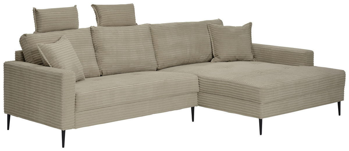 ECKSOFA in Cord Greige  276/173 cm  - Greige/Schwarz, KONVENTIONELL, Textil/Metall (276/173cm) - Carryhome