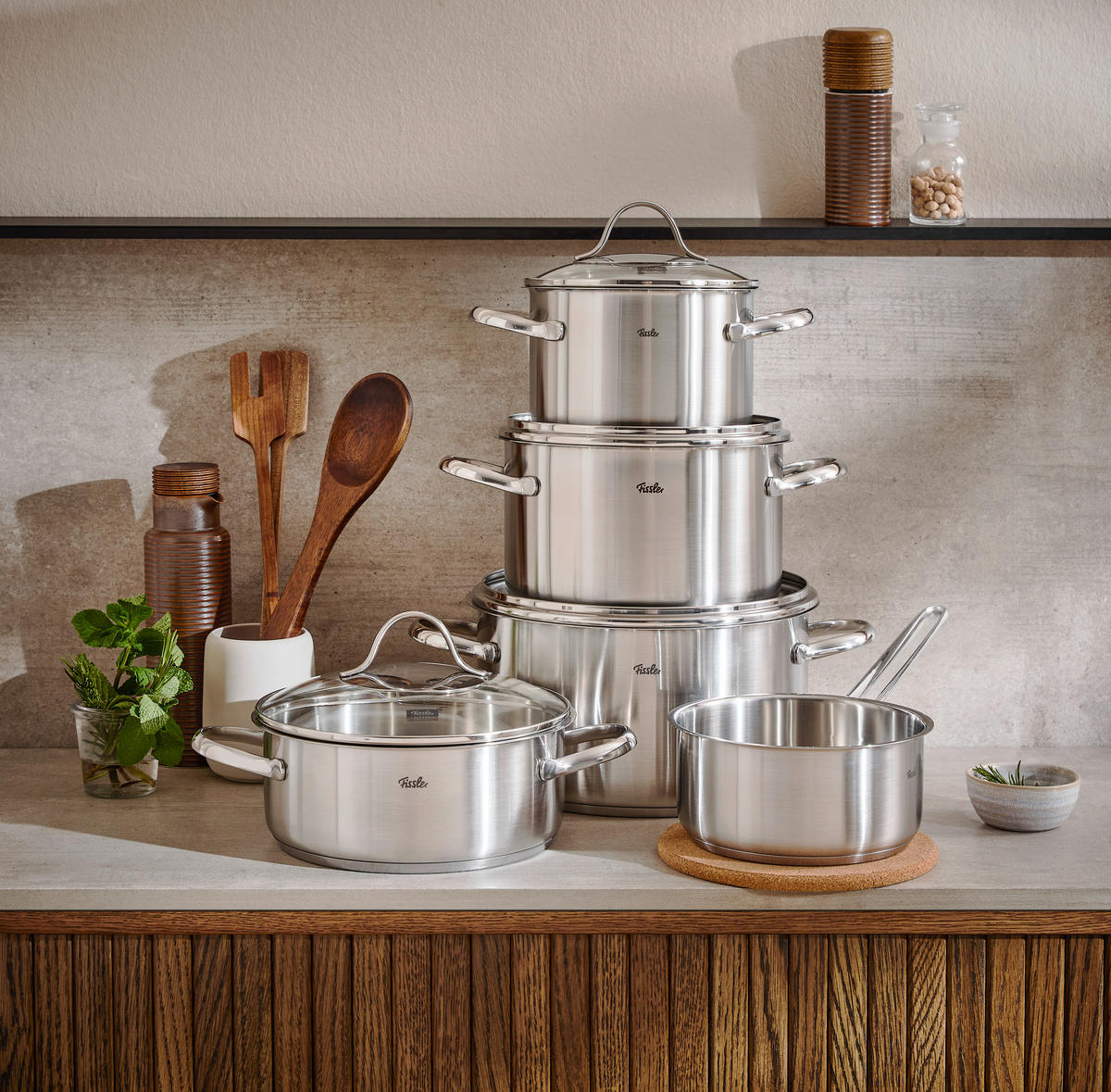 KOCHTOPFSET Paris 5-teilig  - Klar/Silberfarben, Basics, Glas/Metall - Fissler