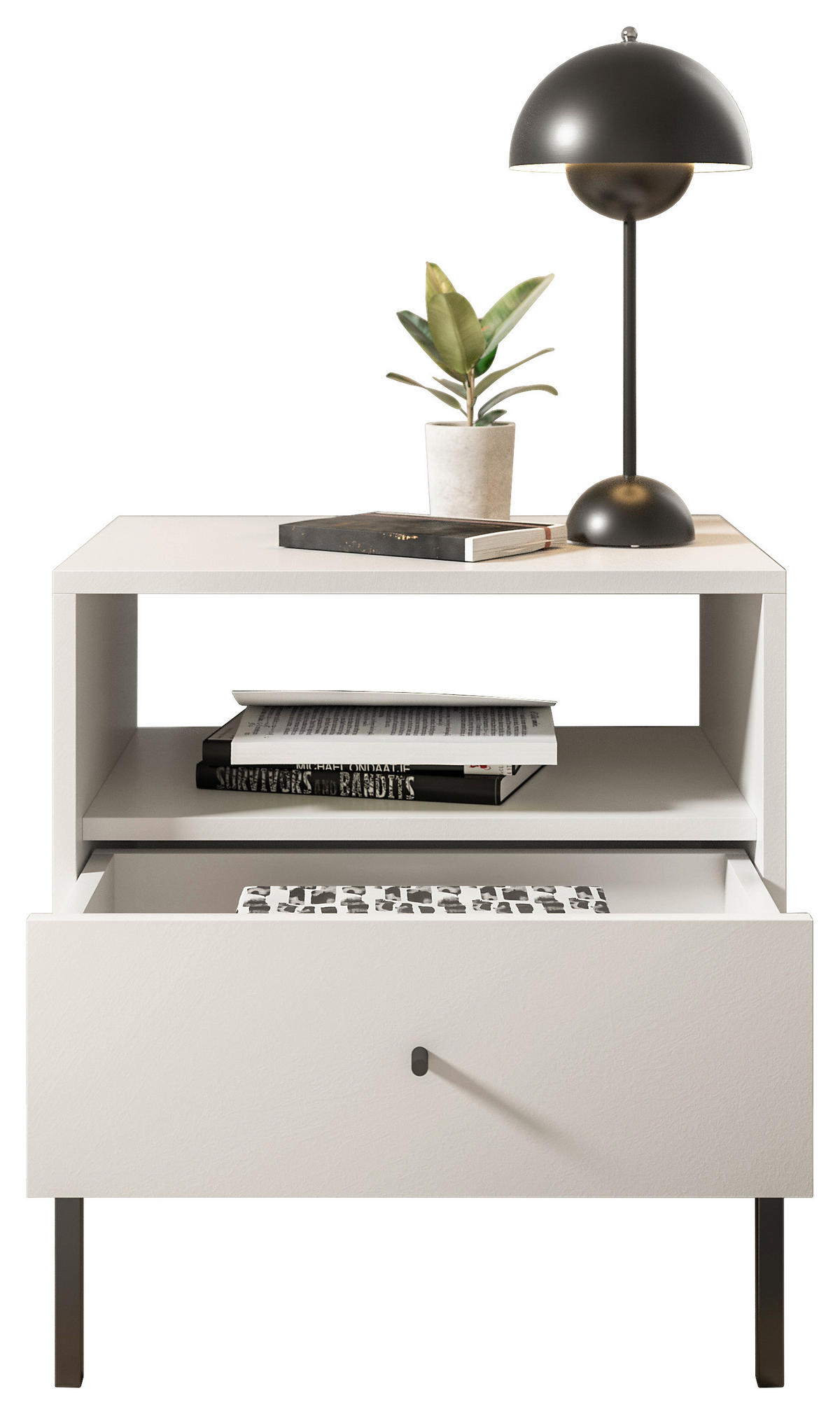 NACHTKÄSTCHEN 54/56/39 cm  in Weiß  - Schwarz/Weiß, MODERN, Holzwerkstoff/Metall (54/56/39cm) - MID.YOU