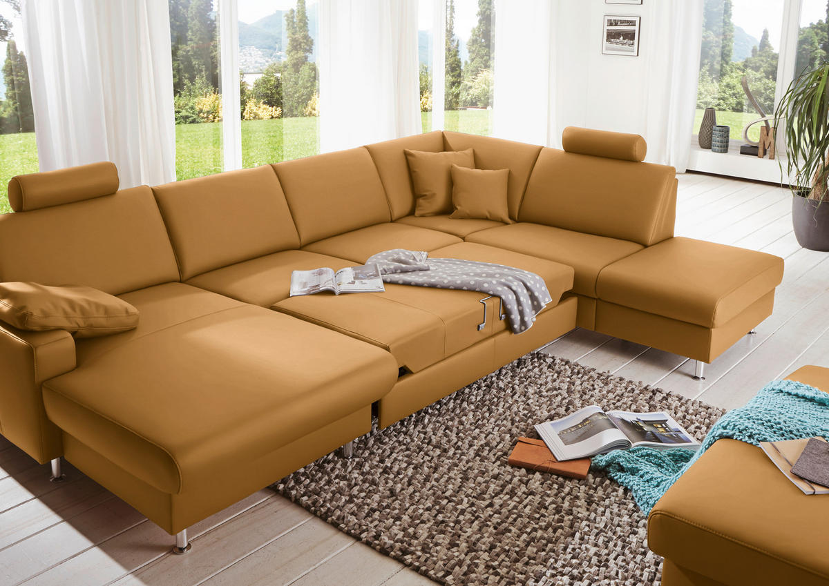 WOHNLANDSCHAFT in Echtleder Gelb  - Gelb/Alufarben, Design, Leder/Metall (165/339/233cm) - Beldomo Premium