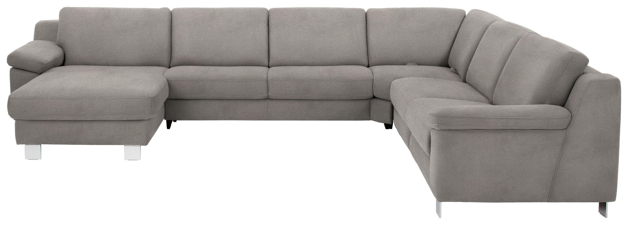 WOHNLANDSCHAFT in Mikrofaser Hellgrau  - Chromfarben/Hellgrau, Design, Textil/Metall (166/364/278cm) - Valdera