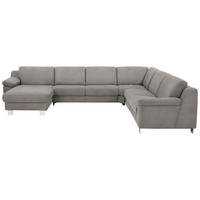 WOHNLANDSCHAFT in Mikrofaser Hellgrau  - Chromfarben/Hellgrau, Design, Textil/Metall (166/364/278cm) - Valdera