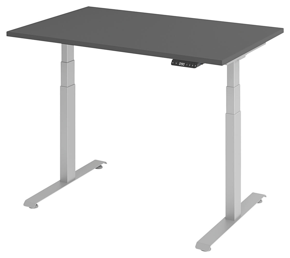SCHREIBTISCH höhenverstellbar  - Silberfarben/Graphitfarben, KONVENTIONELL, Holzwerkstoff/Metall (120/80/64,5-129,5cm) - Venda