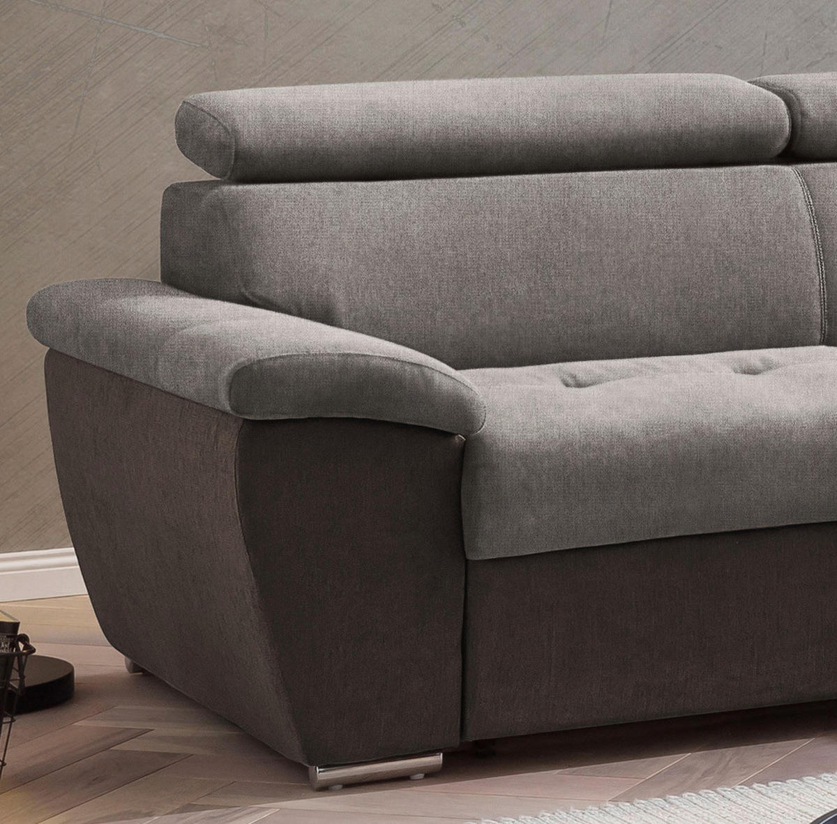 ECKSOFA in Mikrofaser Schwarz, Dunkelbraun  - Chromfarben/Dunkelbraun, Design, Textil/Metall (262/216cm) - Livetastic
