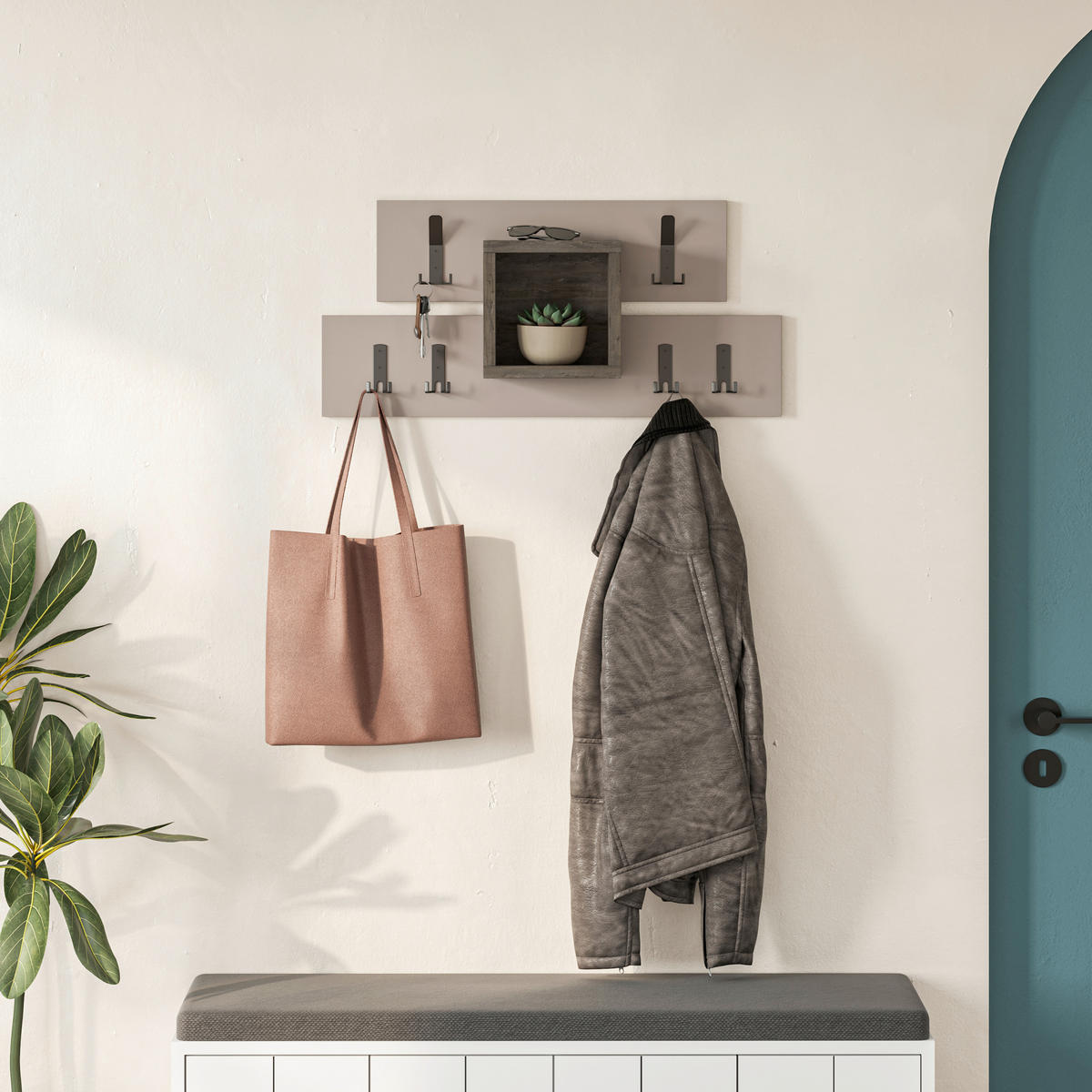 WANDGARDEROBE  in Dunkelbraun, Mokka  - Dunkelbraun/Mokka, Design, Holzwerkstoff/Metall (68/32/13cm) - Livetastic