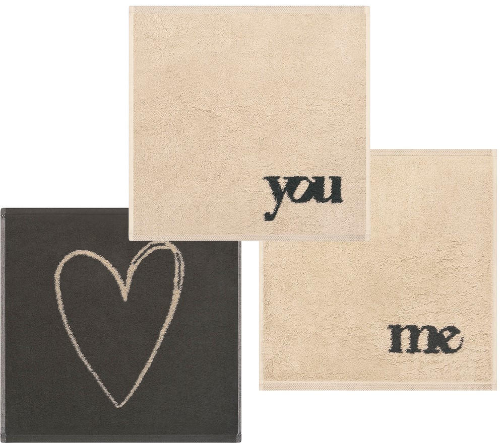 PEŠKIR ZA RUKE Heart Beats  3 dela prirodna boja, crna 30/30 cm  - prirodna boja/crna, Konvencionalno, tekstil (30/30cm) - Cawoe