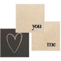 PEŠKIR ZA RUKE Heart Beats  3 dela prirodna boja, crna 30/30 cm  - prirodna boja/crna, Konvencionalno, tekstil (30/30cm) - Cawoe