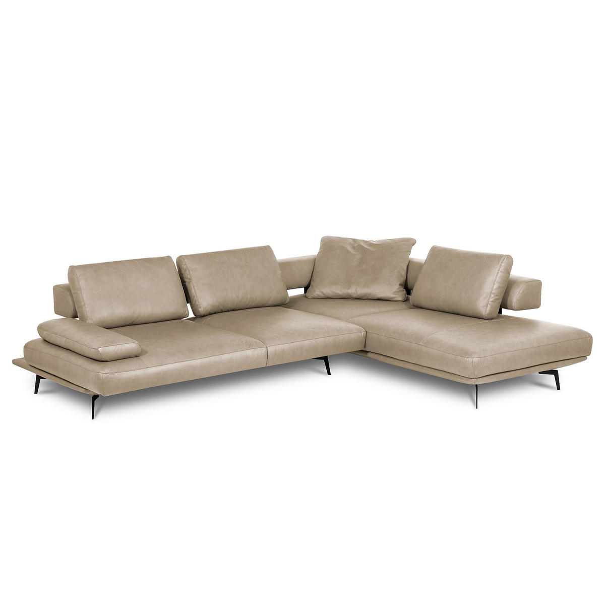 ECKSOFA Creme Echtleder  - Creme/Schwarz, Design, Leder/Metall (306/237cm) - Livetastic