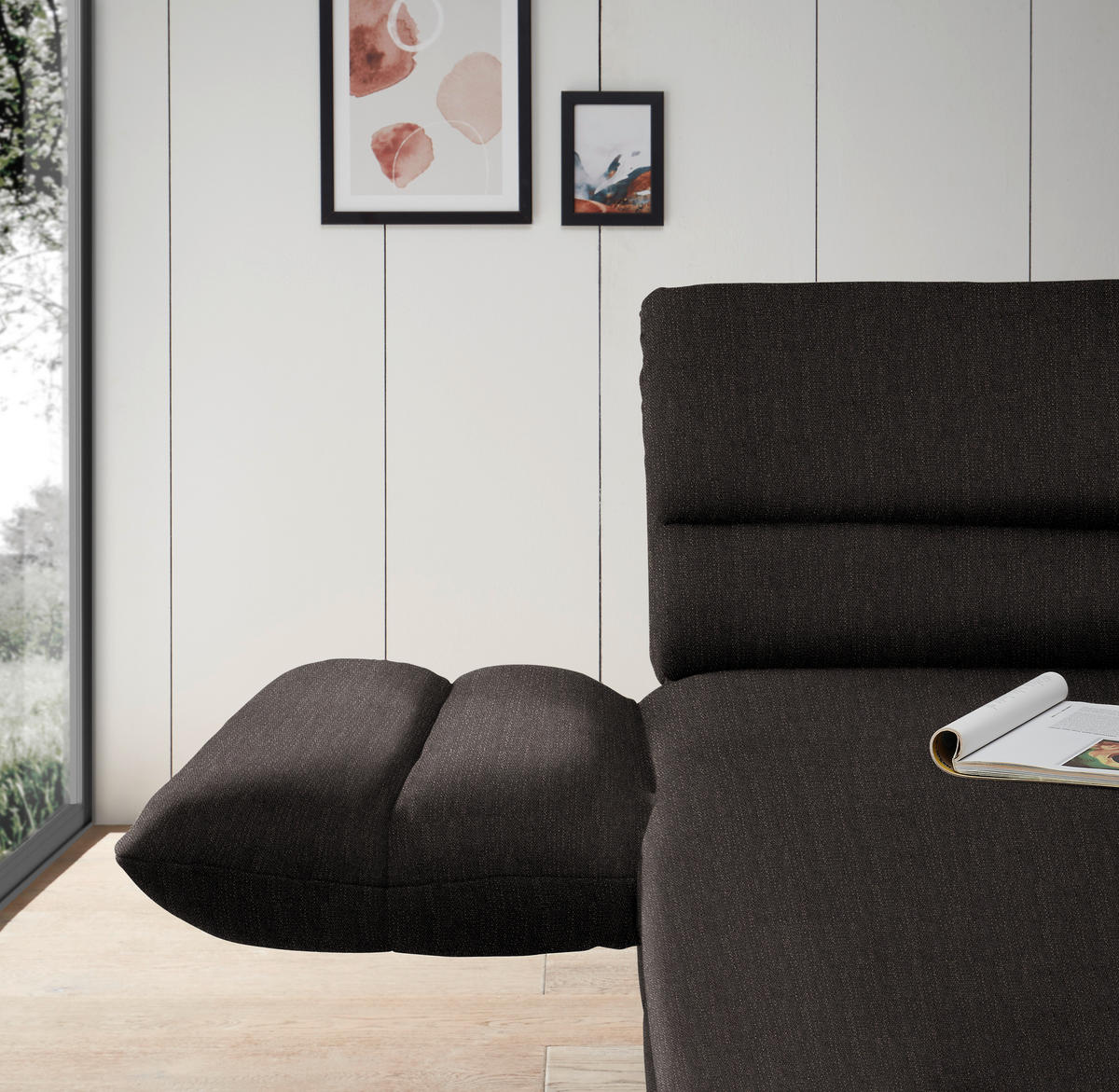 ECKSOFA  in Flachgewebe Dunkelbraun  176-217/279-327 cm  - Dunkelbraun/Schwarz, Design, Textil/Metall (176-217/279-327cm) - Dieter Knoll