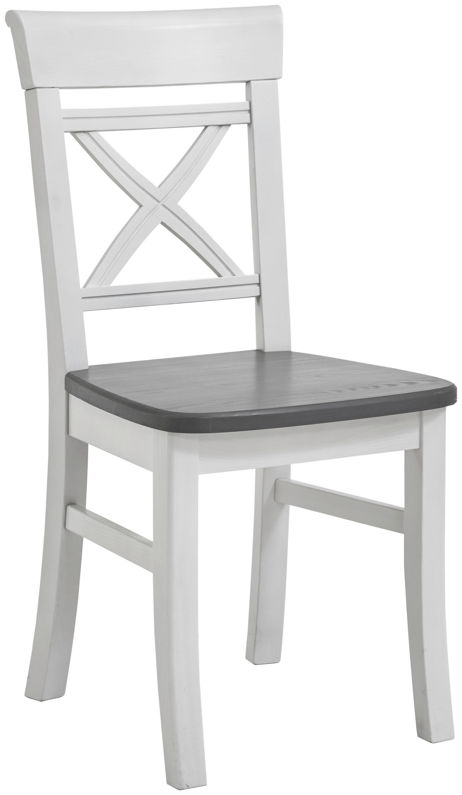 STUHL Grau, Weiß Kiefer massiv  - Weiß/Grau, ROMANTIK / LANDHAUS, Holz (45/94/43cm) - Boxxx