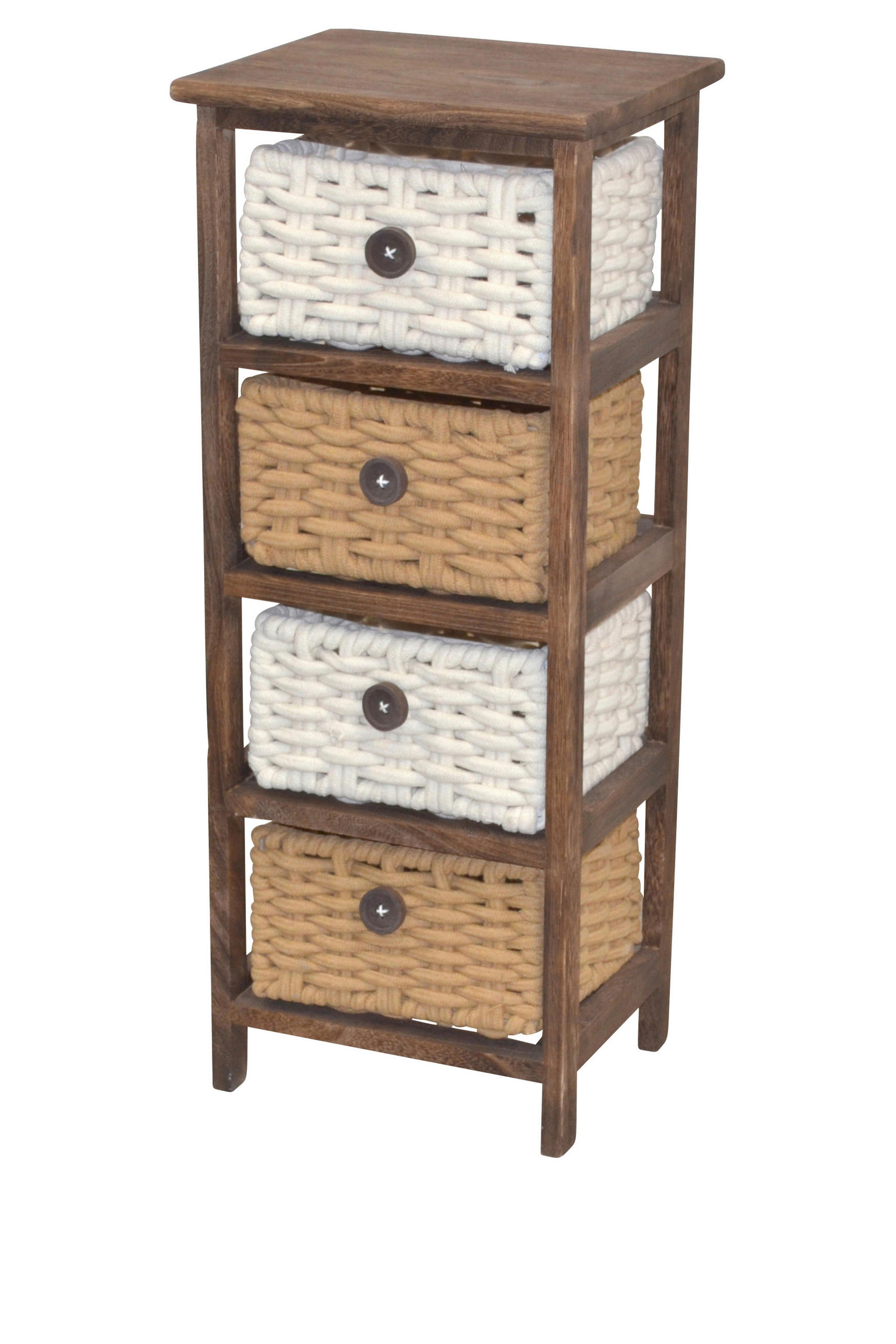 KOMMODE , , 4 Schublade(n)  - Dunkelbraun/Creme, Design, Holz/Textil (25/30/74cm) - MID.YOU