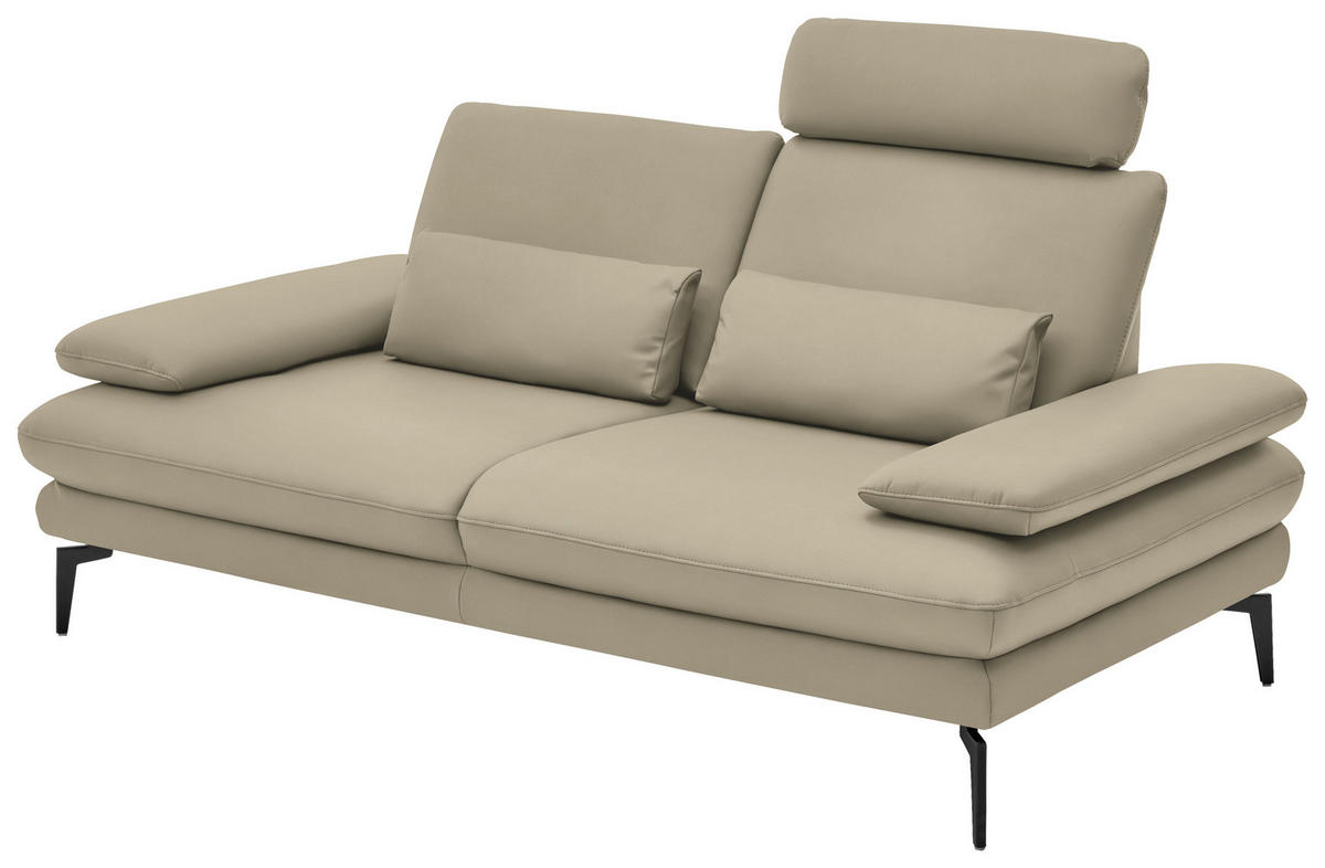 2,5-SITZER in Echtleder Creme, Naturfarben  - Creme/Schwarz, Design, Leder/Metall (196/86/104cm) - Dieter Knoll