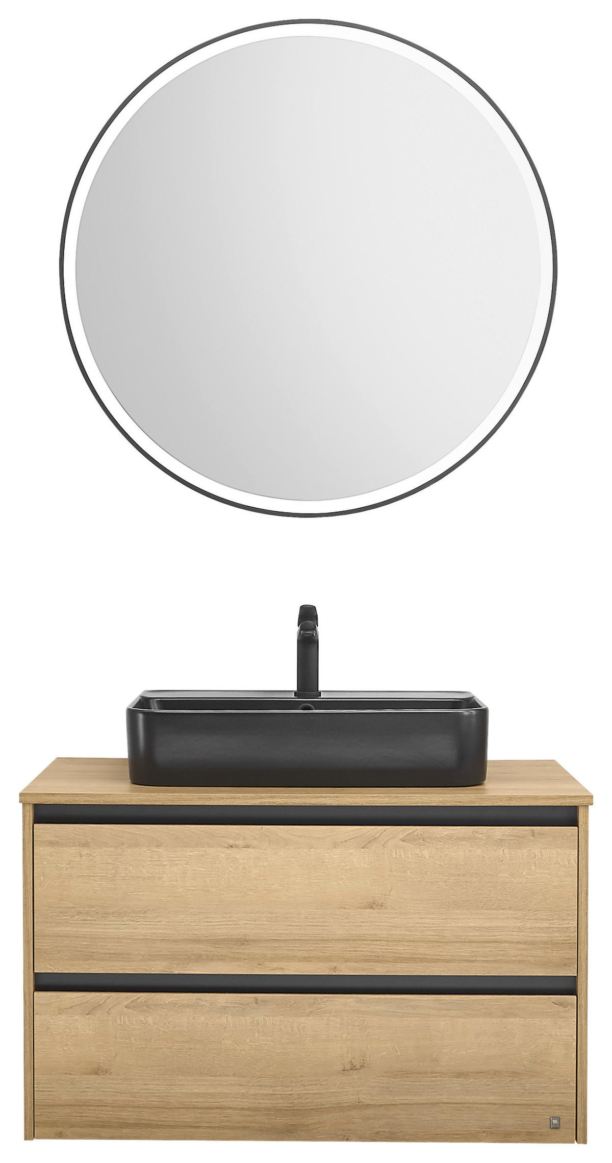 BADEZIMMER 3-teilig  in 91 cm  - Eichefarben/Schwarz, Design, Keramik/Holzwerkstoff (91cm) - Musterring