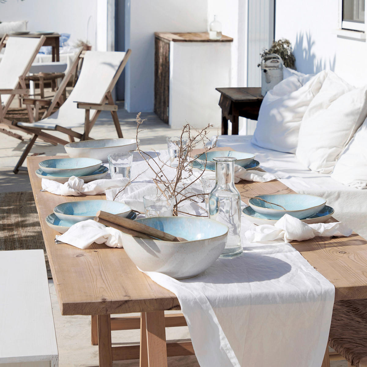 KOMBISERVICE Creme, Pastellblau EIVISSA 12-teilig 4 Personen  - Pastellblau/Creme, Basics, Keramik - Costa Nova
