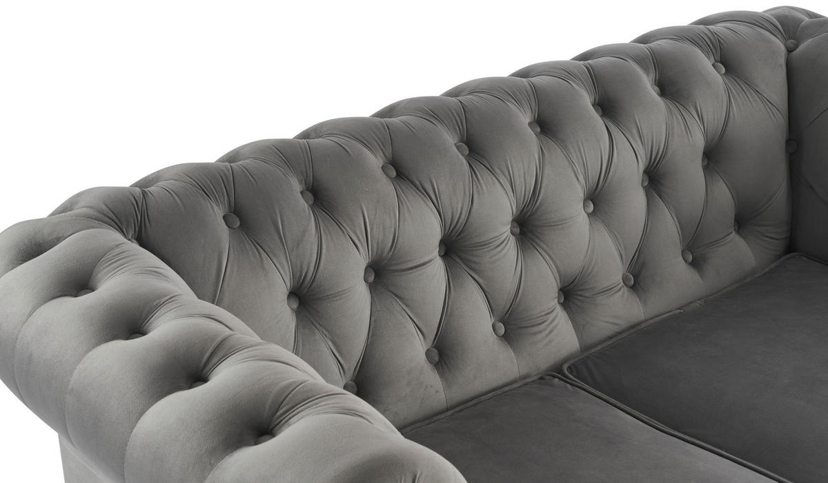 ZOFA CHESTERFIELD,  siva, črna les, tekstil  - siva/črna, Trend, tekstil/les (165/73/87cm) - Xora