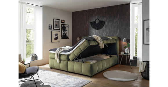 BOXBETT 180/200 cm,  in Grün, Bettkasten, Topper, H2 + H2 = mittel  - Schwarz/Grün, Design, Kunststoff/Textil (180/200cm) - Esposa