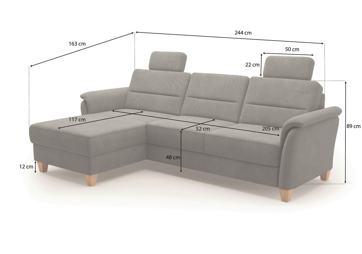 ECKSOFA PALMERA V Dunkelbraun Flachgewebe  - Eichefarben/Dunkelbraun, KONVENTIONELL, Holz/Textil (163/244cm) - Sit & More