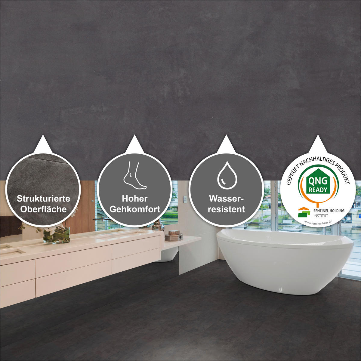 DESIGNBODEN Stone  per  m² - Grau, Basics, Kunststoff (60.5/30.48/0.5cm)