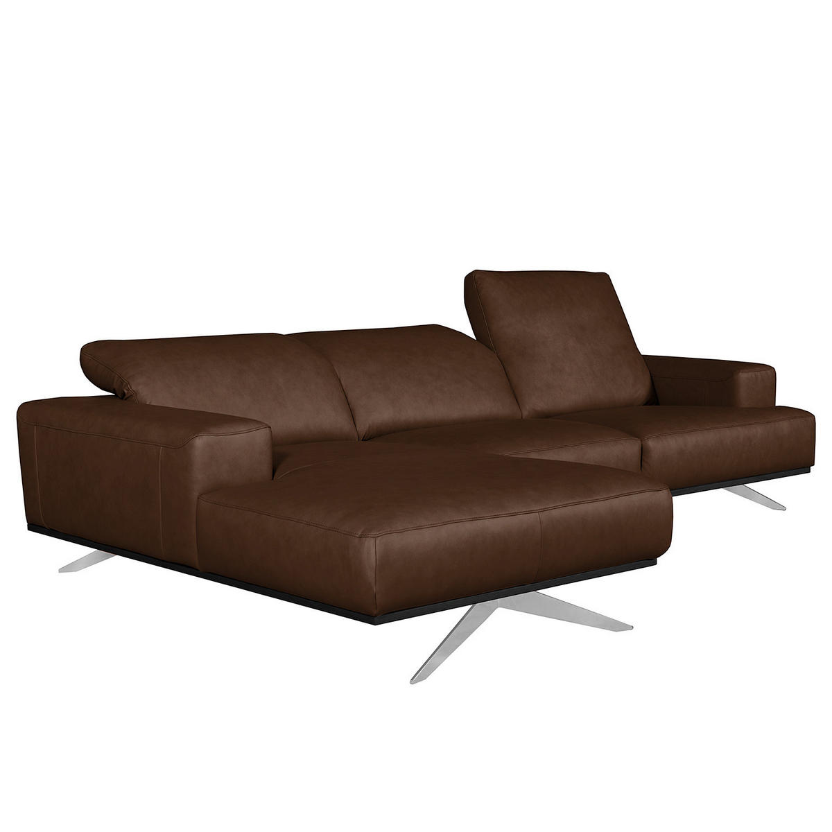 ECKSOFA  in Echtleder Dunkelbraun  187/295 cm  - Chromfarben/Dunkelbraun, Design, Leder/Metall (187/295cm) - Livetastic