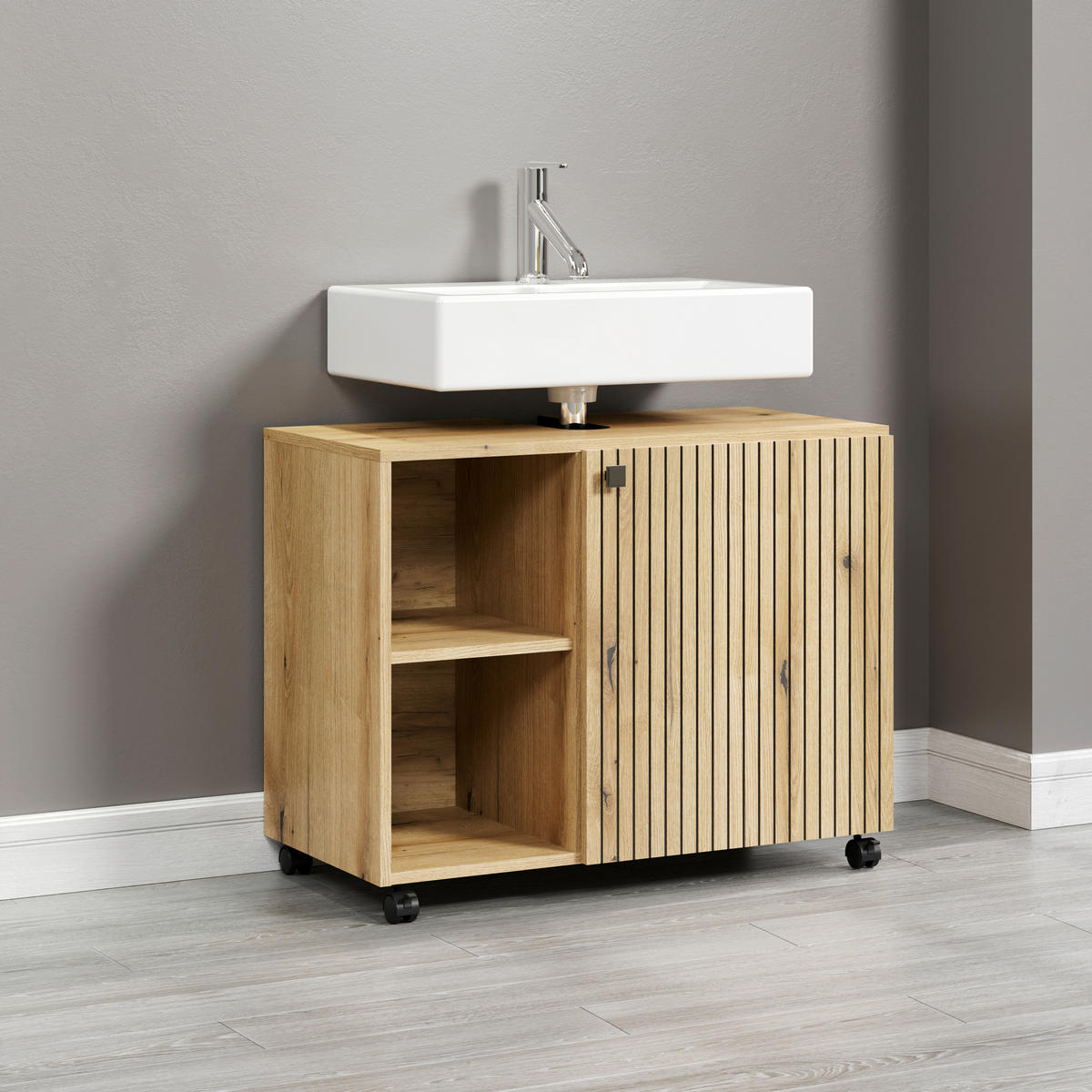 WASCHBECKENUNTERSCHRANK 80/64/42 cm  - Eichefarben/Schwarz, Trend, Holzwerkstoff/Kunststoff (80/64/42cm) - MID.YOU