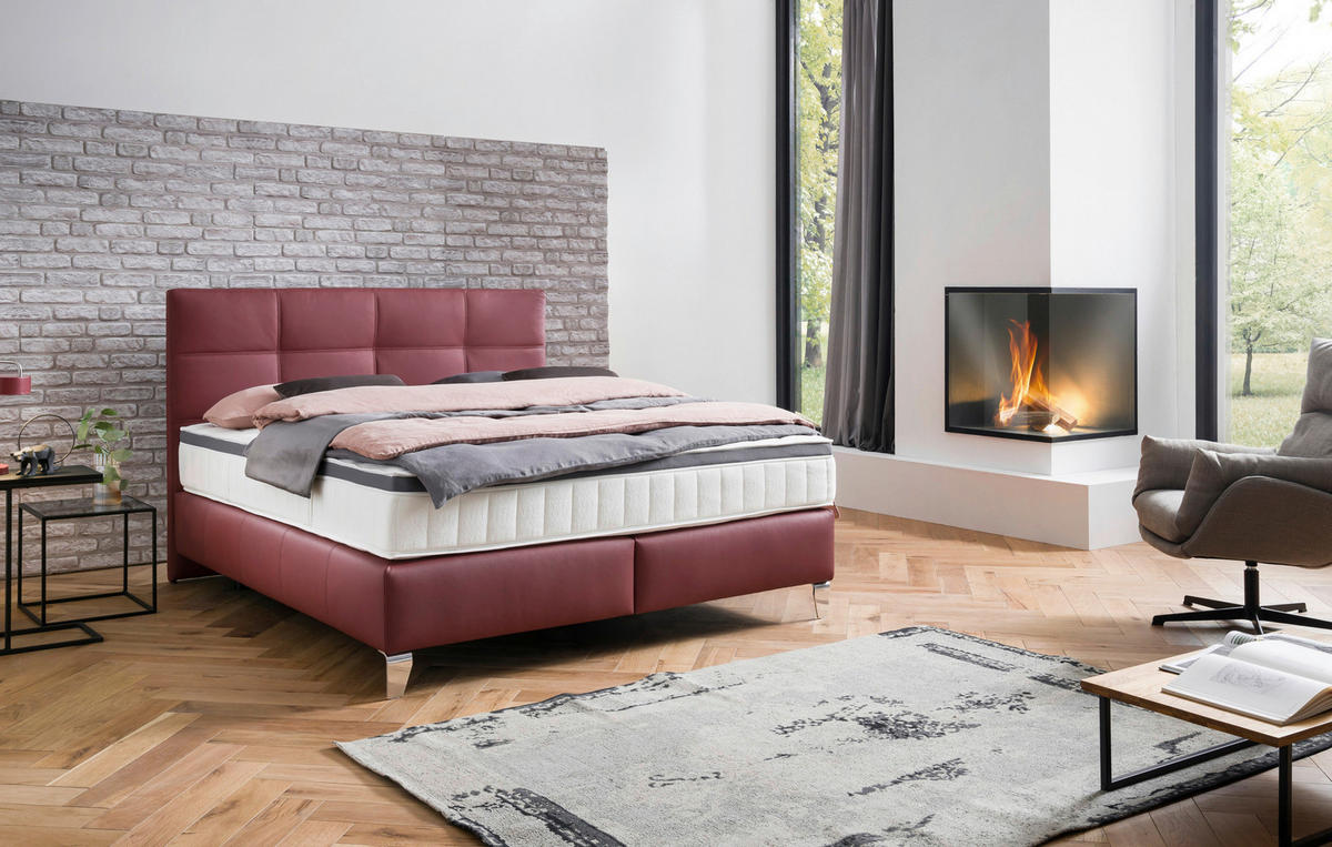 POSTEL BOXSPRING, 180/200 cm, bordeaux - bordeaux/barvy chromu, Konvenční, kov/textil (180/200cm) - Novel