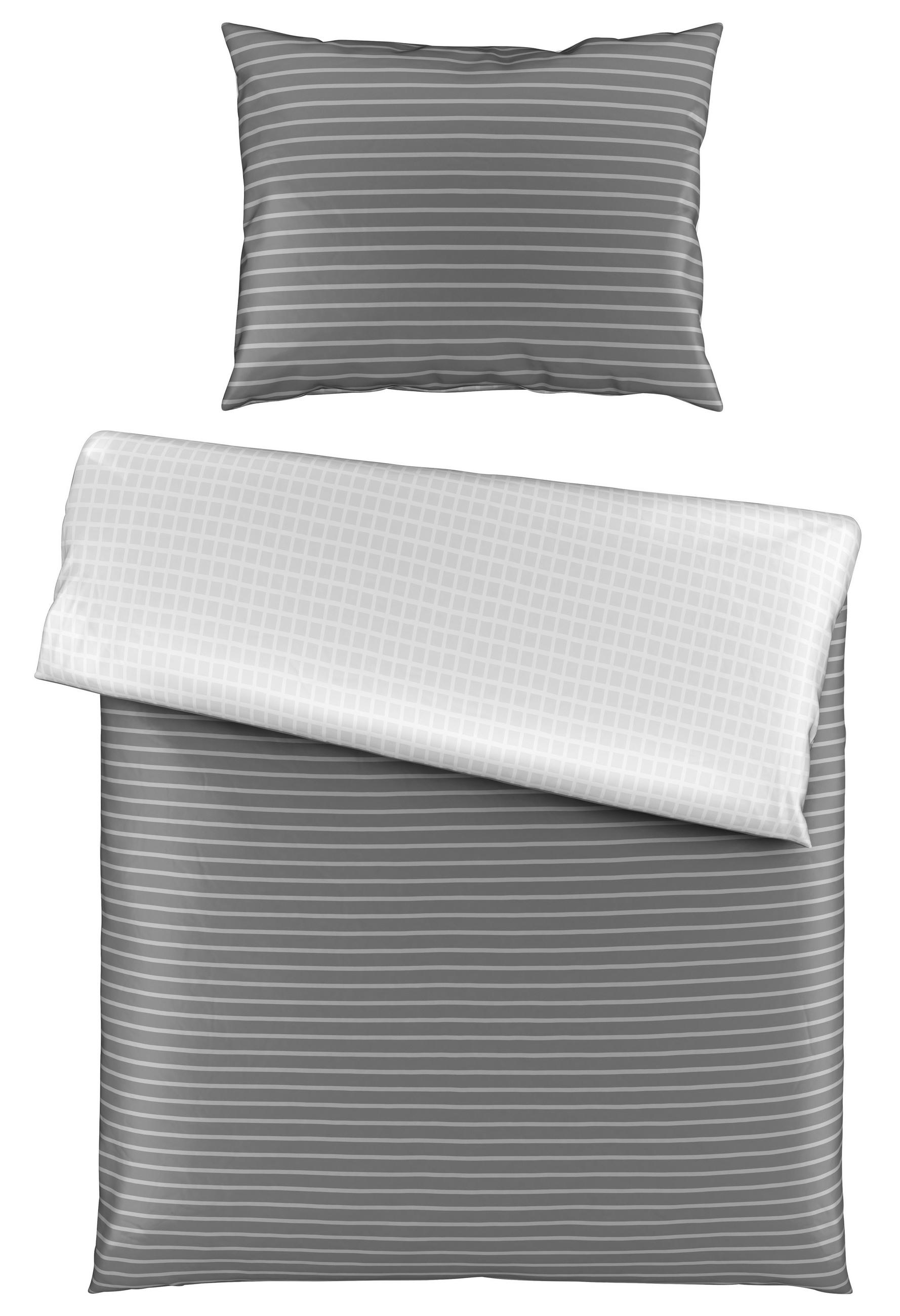 OBOJESTRANSKA POSTELJNINA 140/200 cm saten siva, bela  - siva/bela, Konvencionalno, tekstil (140/200cm) - Esposa